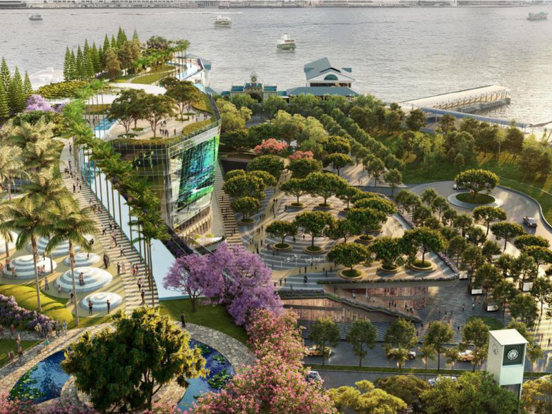 Harbourfront waterfront with green terraces